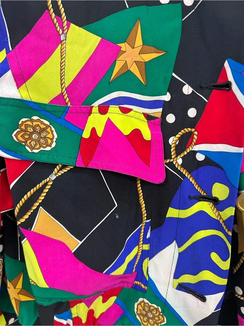 Vintage Colorful Graphic Silk Print Jacket by Dana Buchman